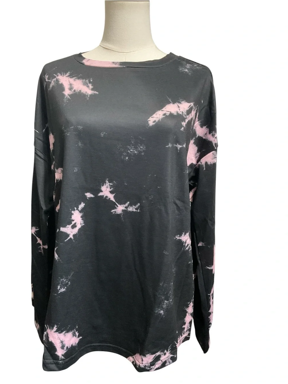 NWT Black & Pink Tie Dye Lounge Set Size L | Soft Long Sleeve Top + Jogger Pants - Picture 3 of 6